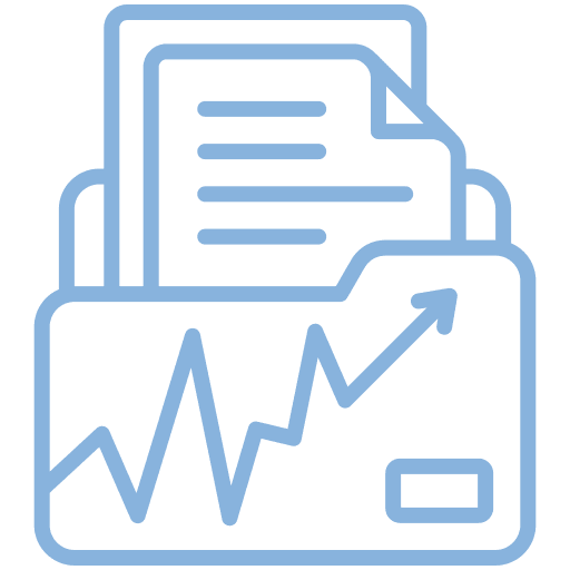 folder with document illustration, showing stock market and investing