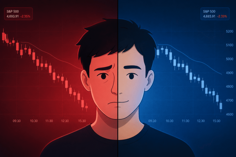 different investing personality perspective, as the market drops, one is sad, while the other is excited