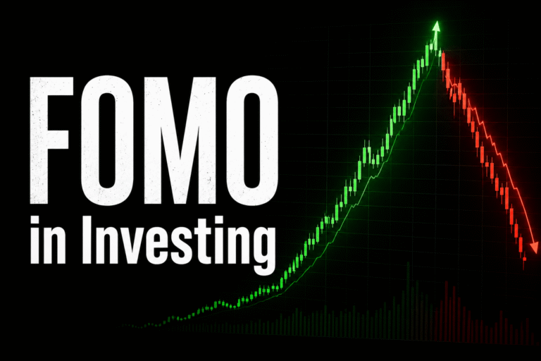 fomo in investing, with green and red stock line