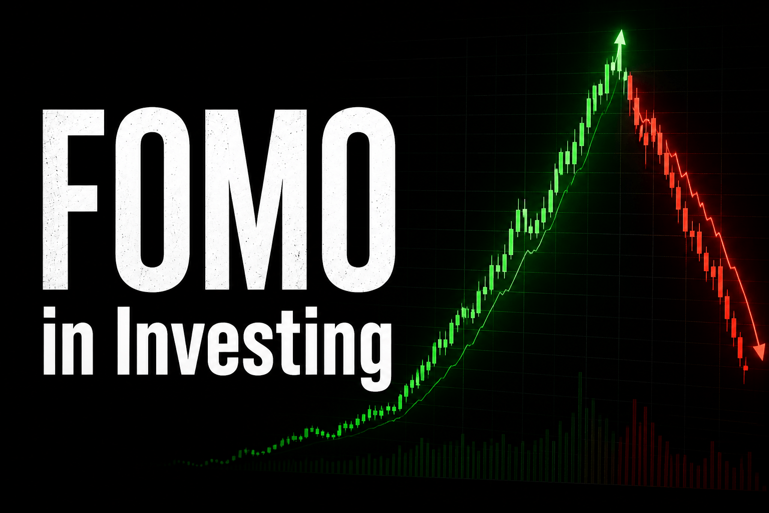 fomo in investing, with green and red stock line