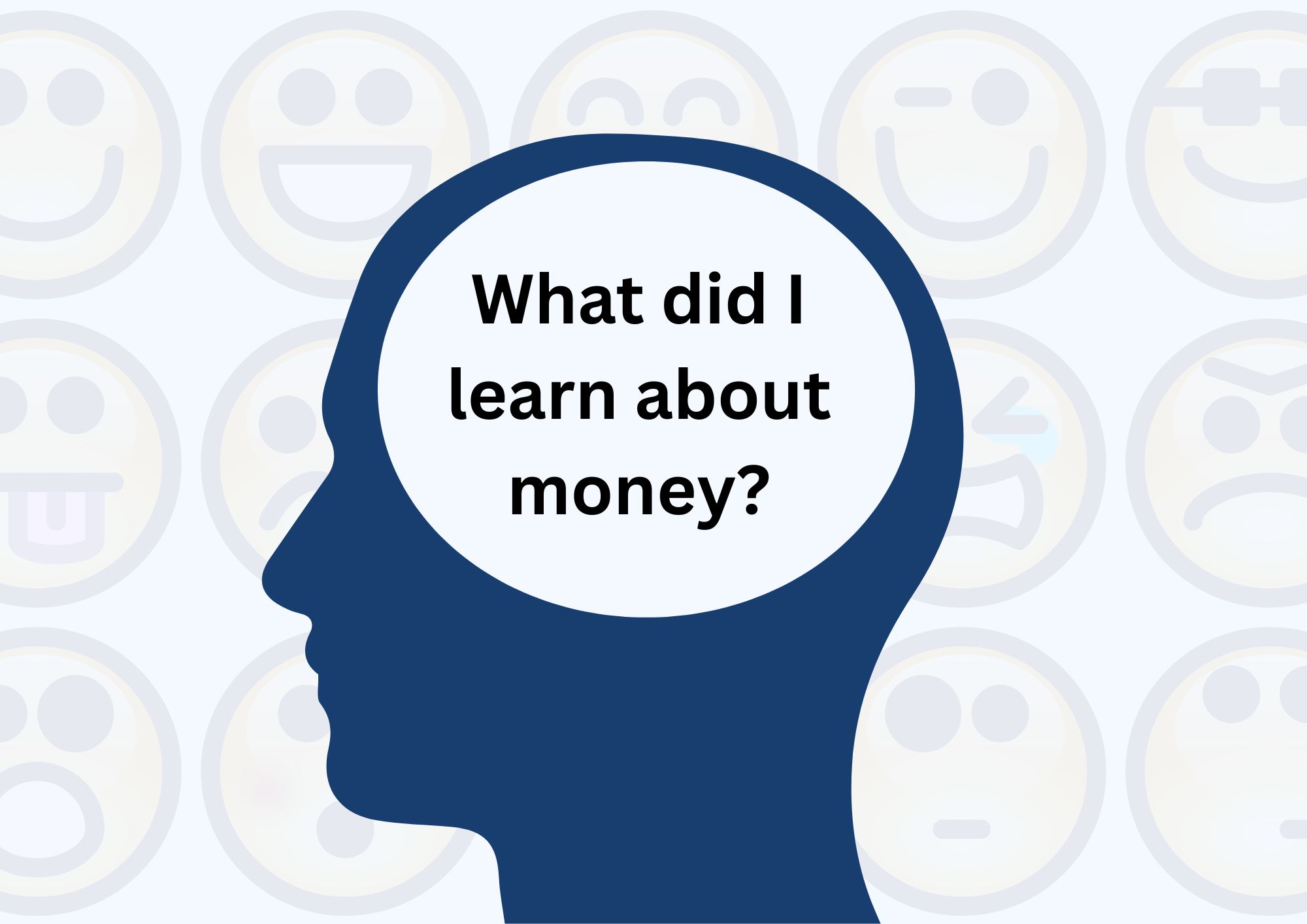 a person's head, with the a question about money inside it and emotions around the head