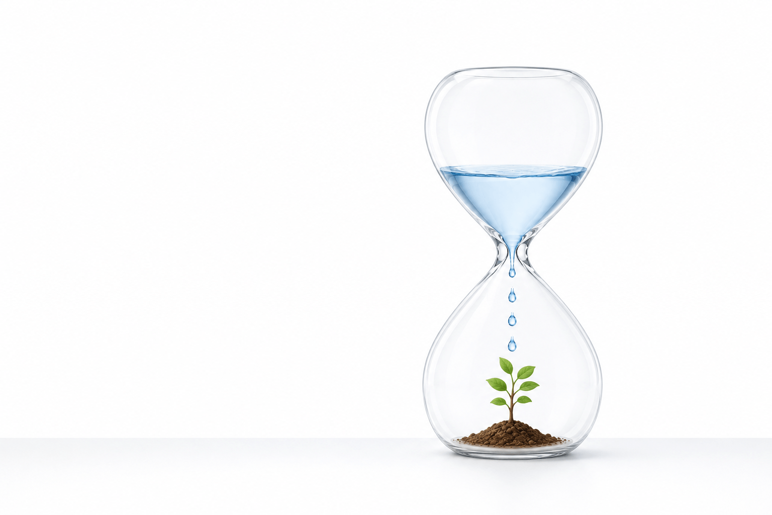 an hourglass where the water moves and feeds a tree, showing how time in the market is better