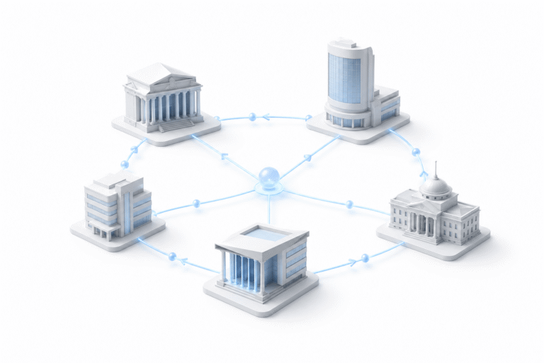 bulidings all connected, showing how stock exchanges are connected