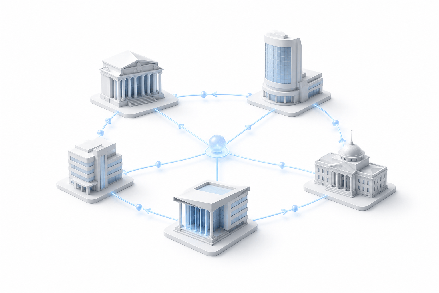 bulidings all connected, showing how stock exchanges are connected