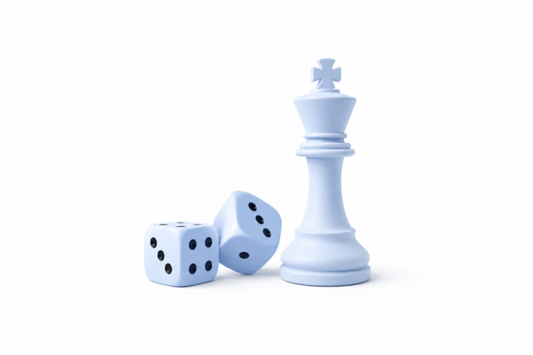 chess piece and dice, showing luck vs. skill