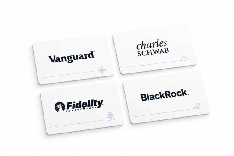 business cards, with the names of 4 asset managers