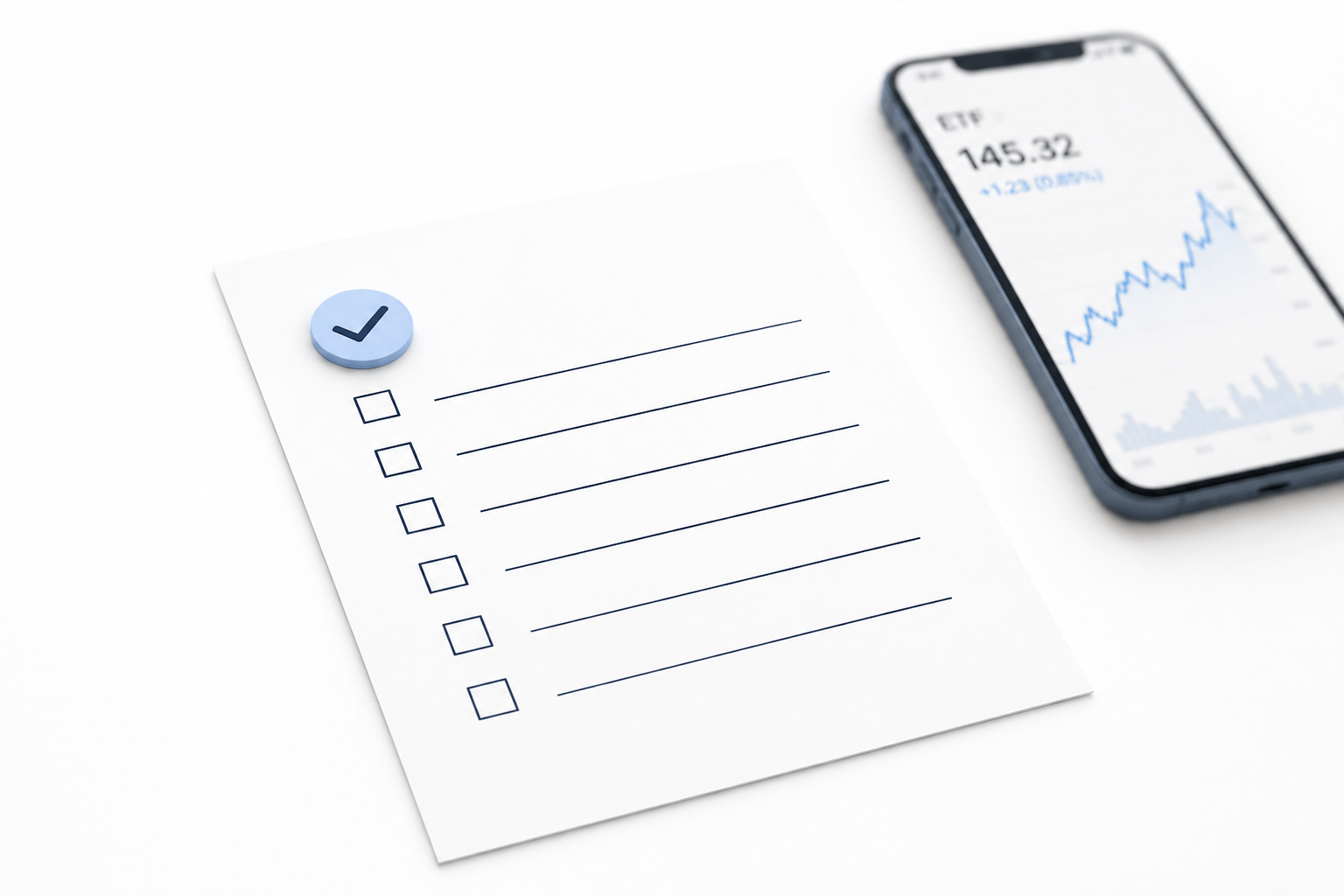 checklist with a stock ticker next to it