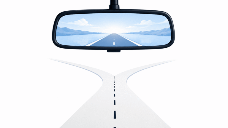 a car rear view mirror,showing how hindsight plays a role in investing