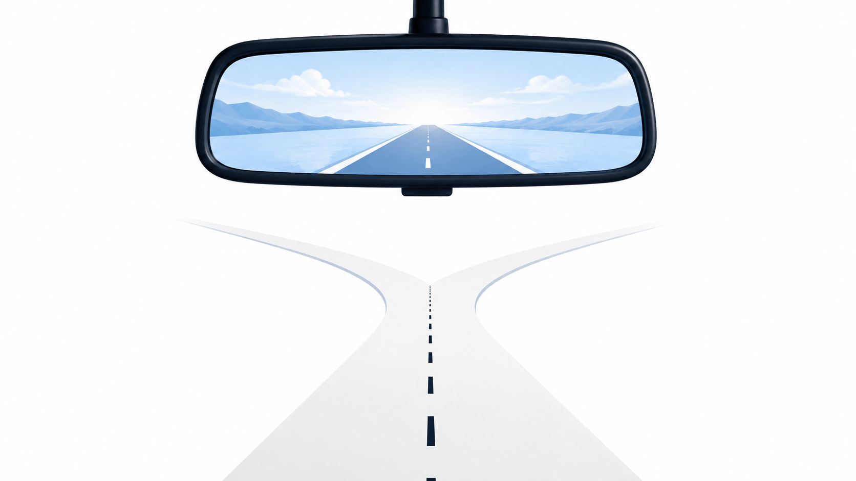 a car rear view mirror,showing how hindsight plays a role in investing
