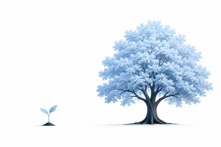 a small tree next to a big tree, showing how compounding works