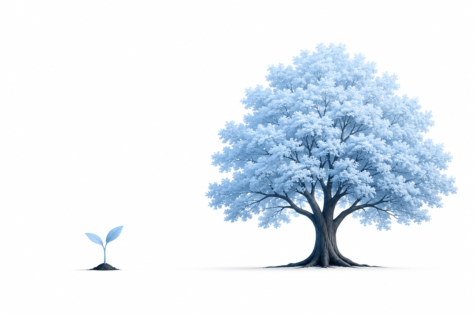 a small tree next to a big tree, showing how compounding works