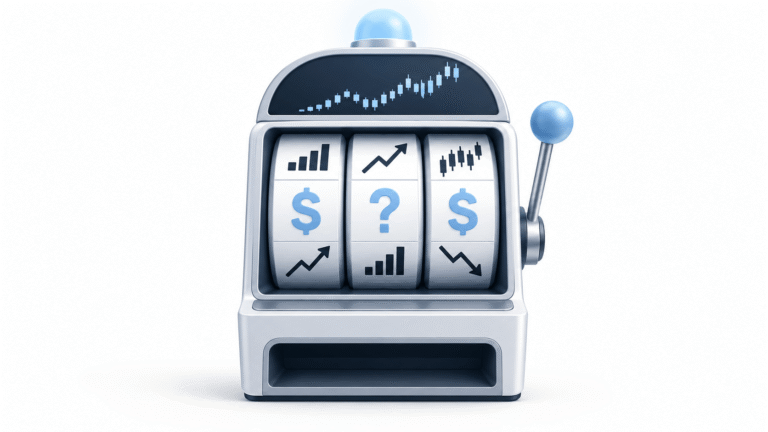a slot machine, with investing symbols