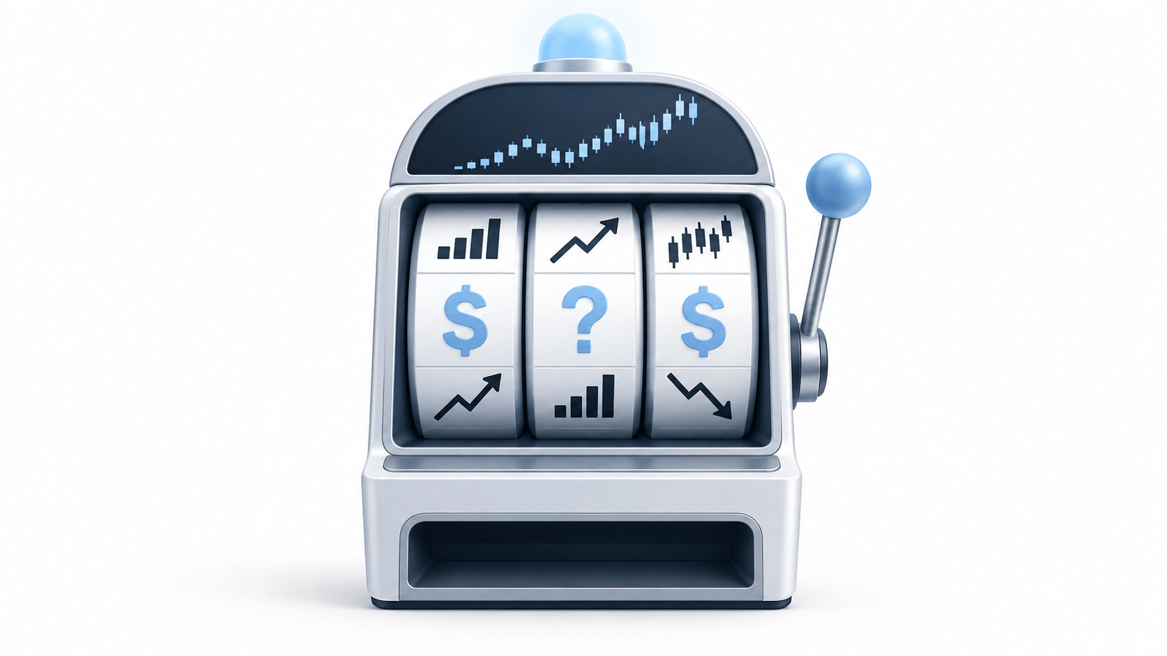 a slot machine, with investing symbols