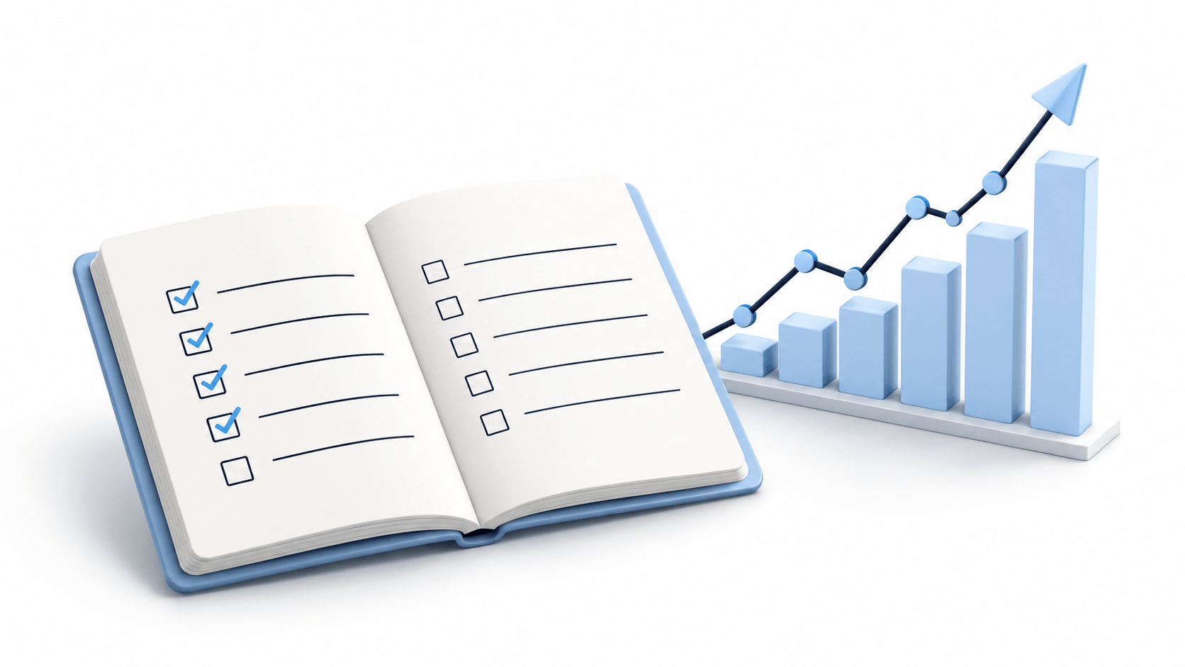 a book with check marks next to a stock going up, showing how investing rules can help investors